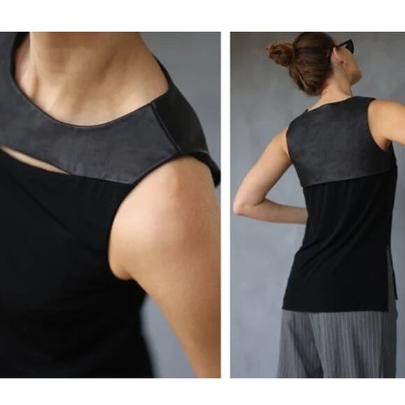 Rag & Bone Sleeveless Leather-Trim Tank Top in Black Size XS - Picture 5 of 11